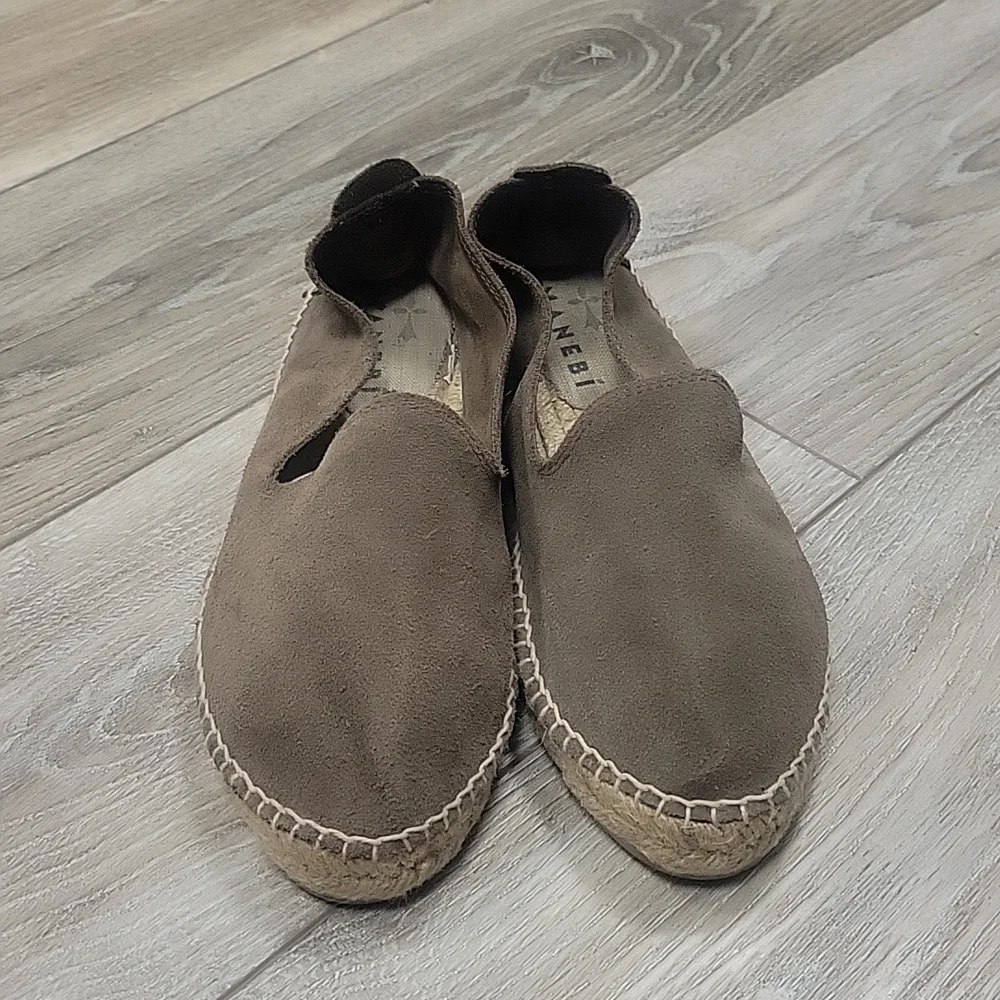 Manebi Brown Suede Flat Espadrilles Hamptons Size 39/8